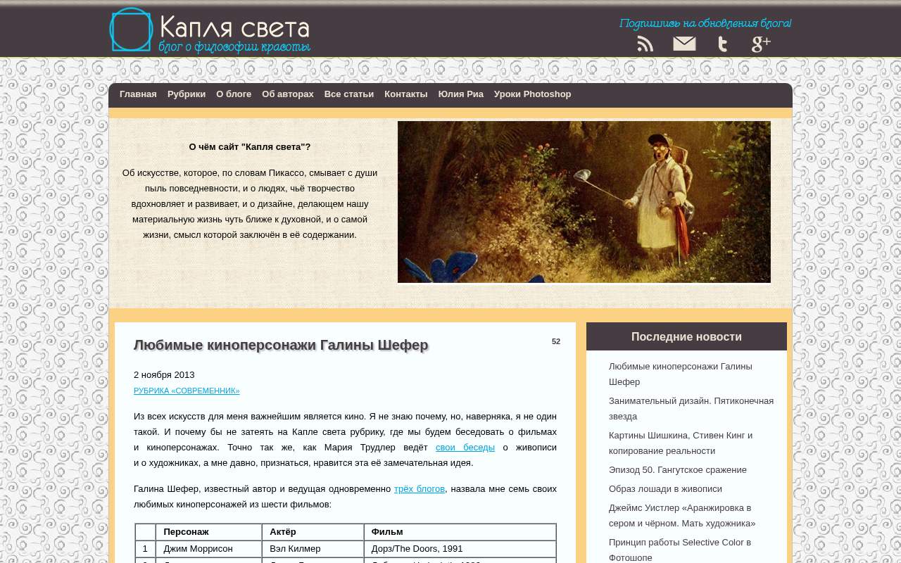 Главная страница: Капля света